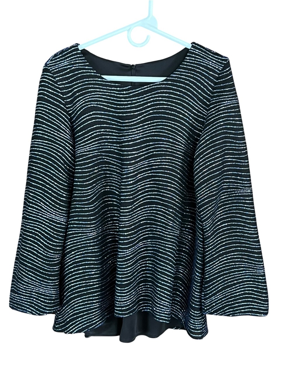 Stage Accents Womens Black Metallic Wave-Stripe Blouse Medium